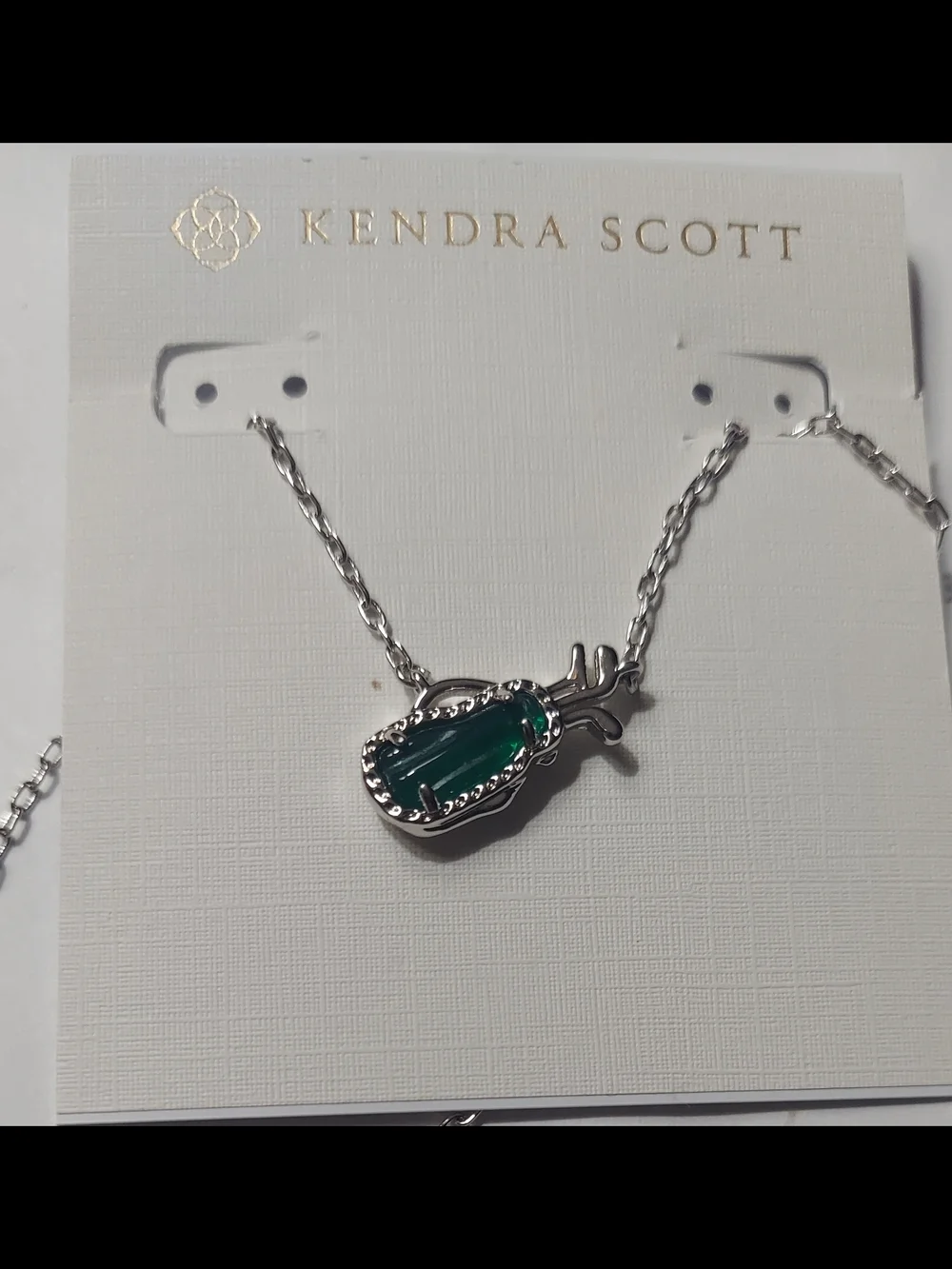 Kendra Scott Silver Necklace with Emerald Green Pineapple Charm
